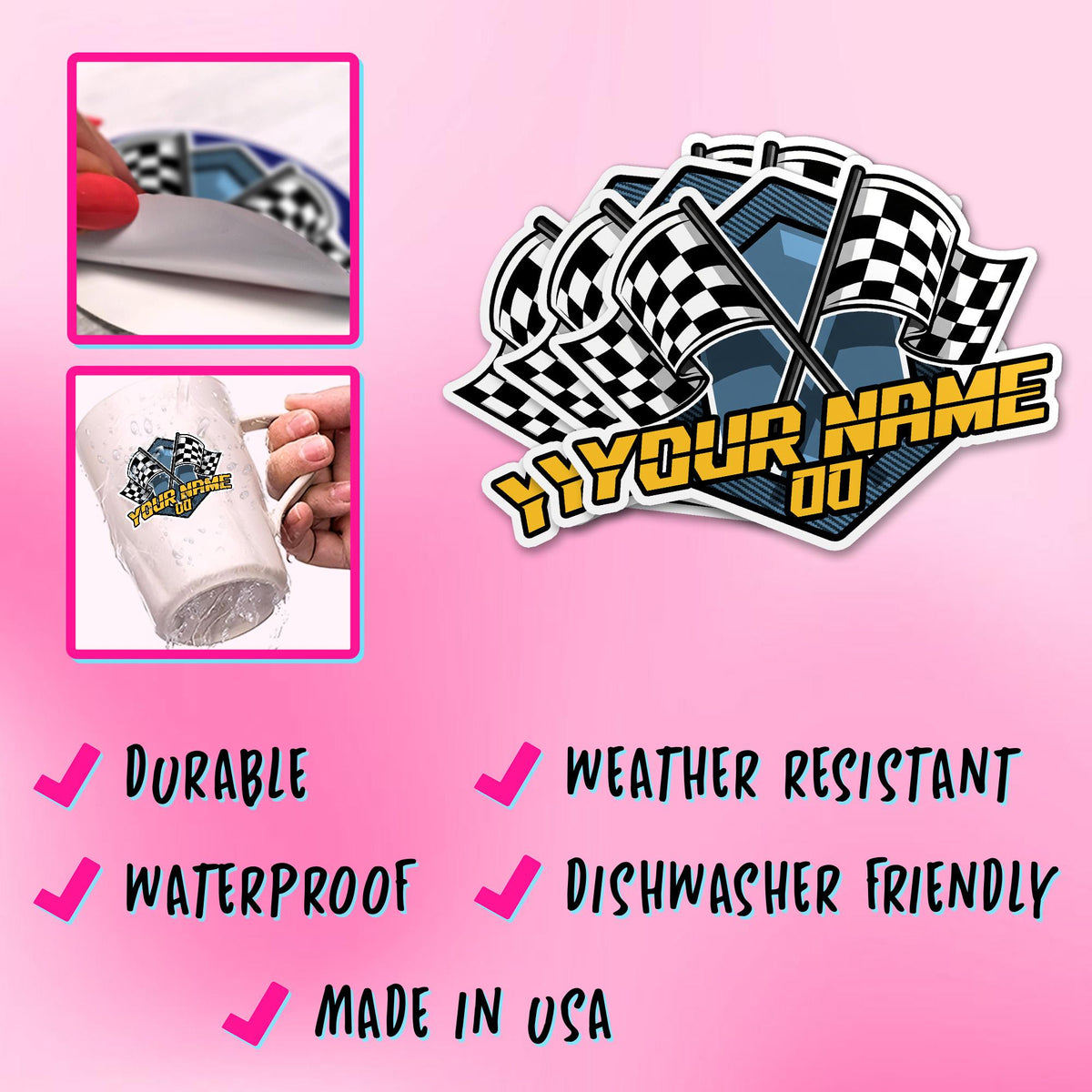 Custom checkered flag letters sticker with a name and number – view 6