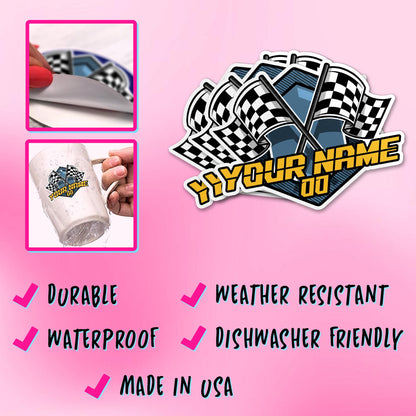 Custom checkered flag letters sticker with a name and number – view 6
