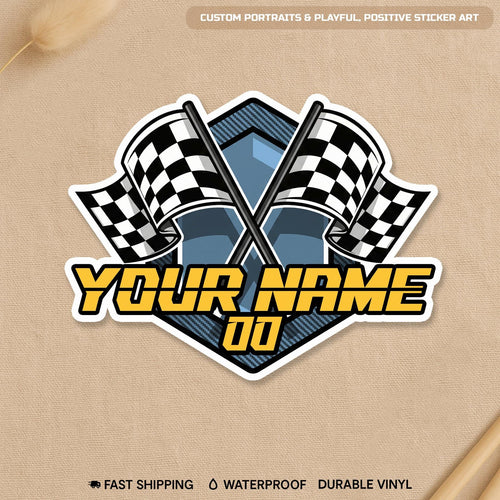Custom checkered flag letters sticker with a name and number