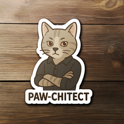 Cat Architect sticker, paw-chitect cat architecture pun