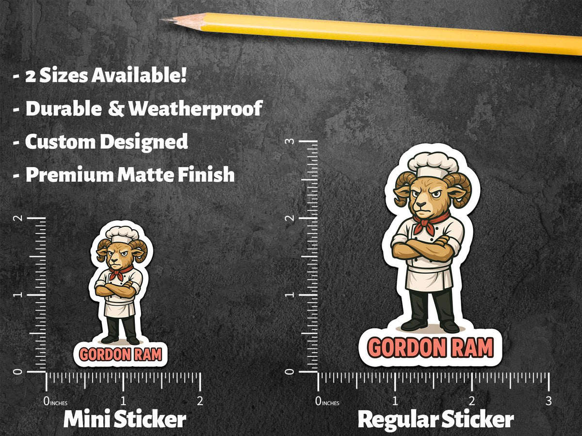Gordon Ram sticker, angry ram chef pun – view 3
