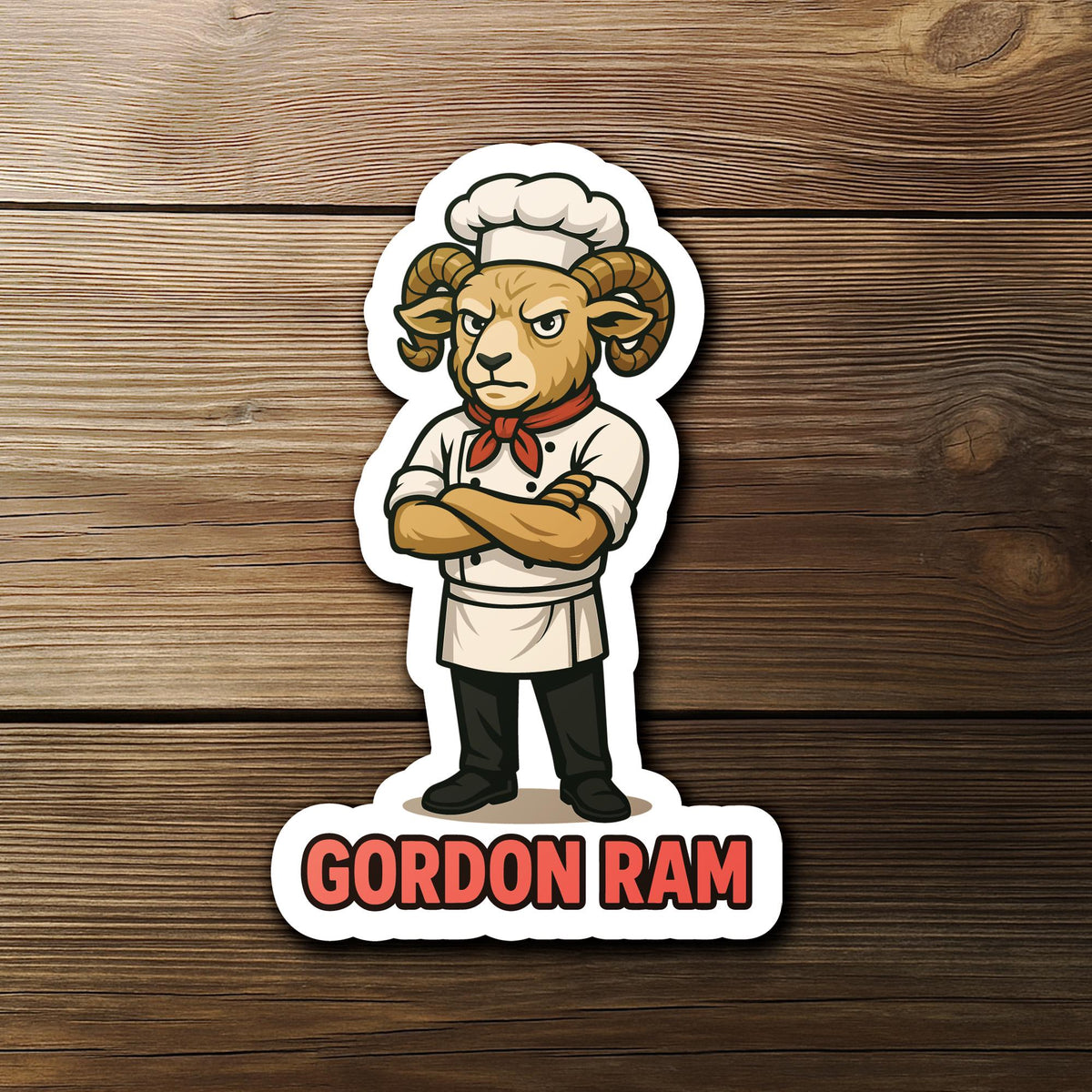Gordon Ram sticker, angry ram chef pun