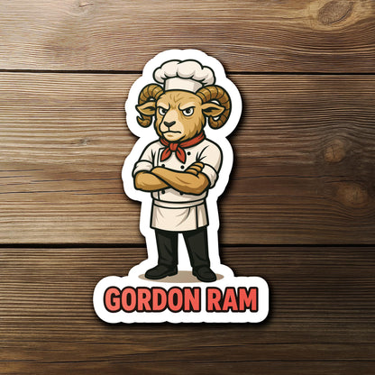 Gordon Ram sticker, angry ram chef pun