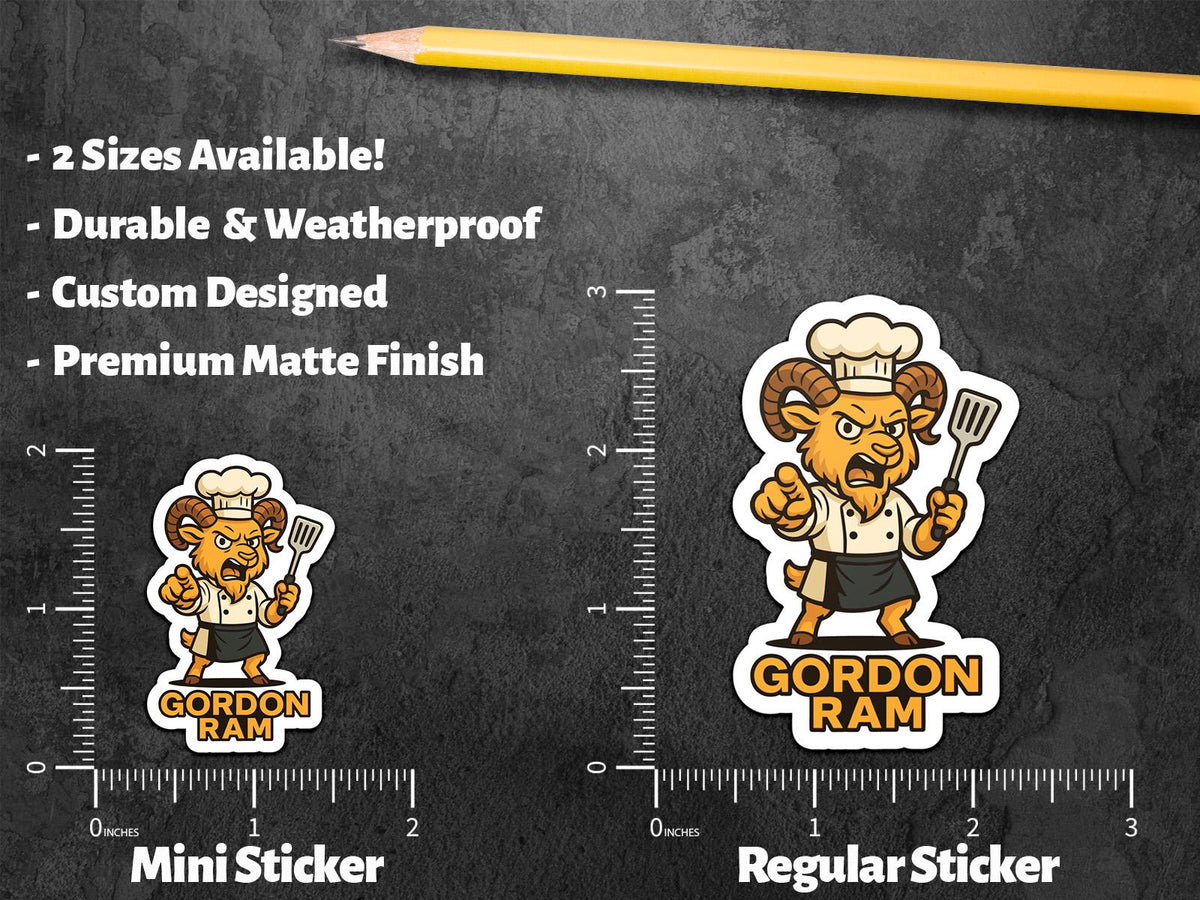 Gordon Ram sticker, ram chef pointing with spatula – view 3