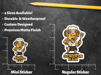 Gordon Ram sticker, ram chef pointing with spatula – view 3