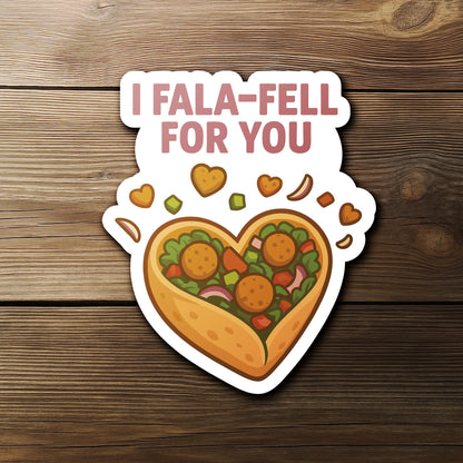 I Falafel Fala-Fell for You sticker, cute falafel food pun