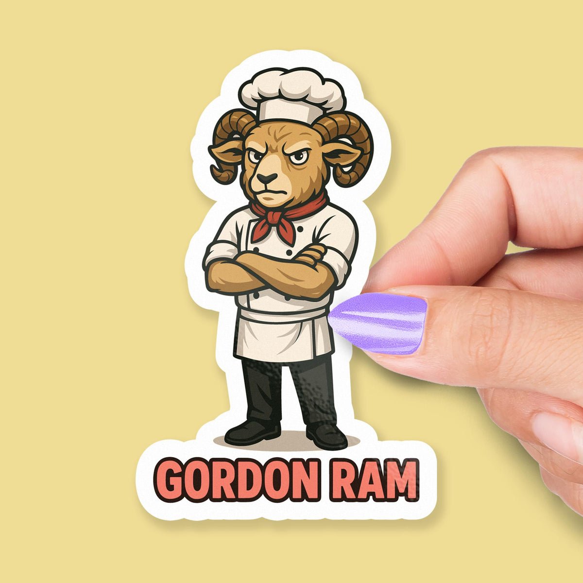 Gordon Ram sticker, angry ram chef pun – view 2