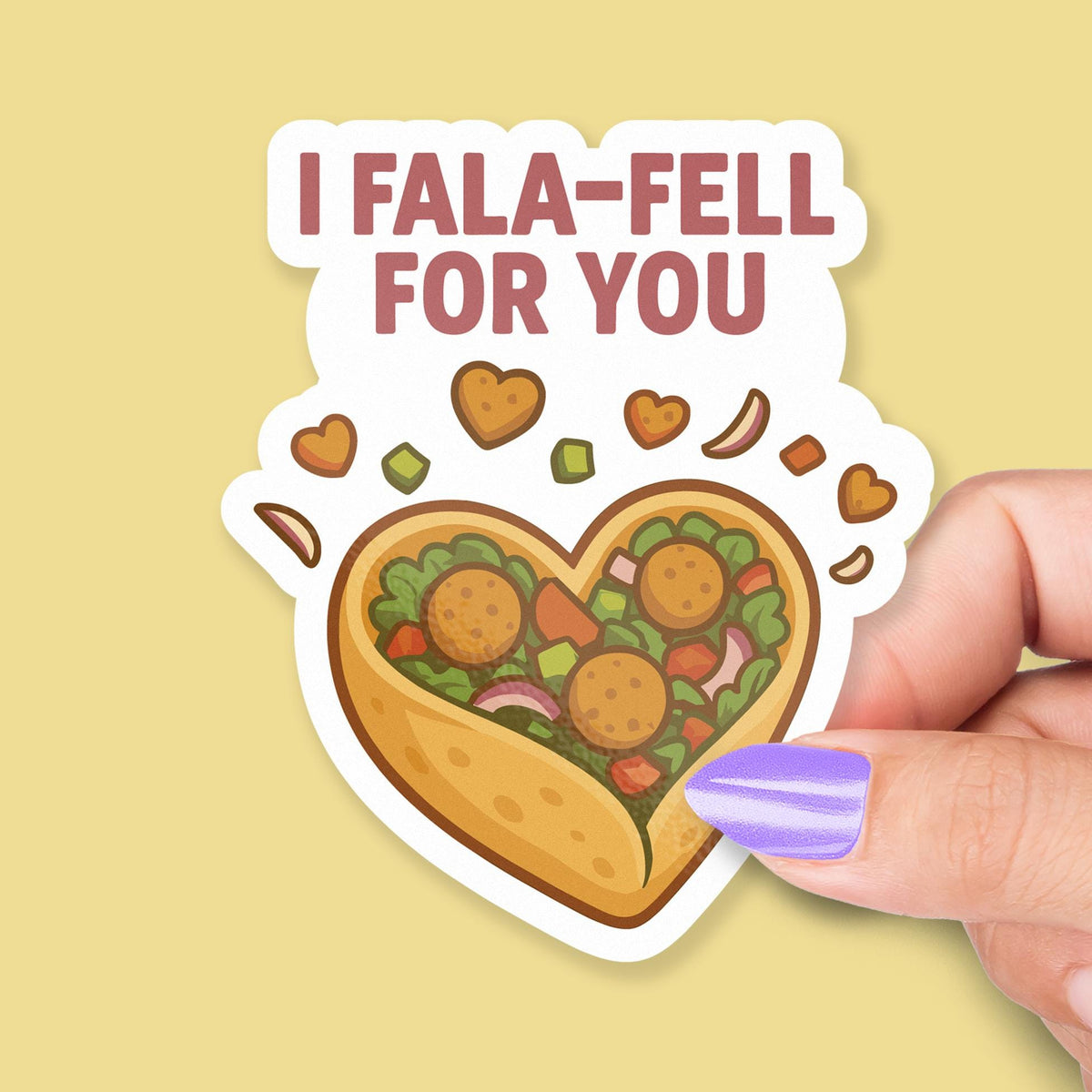 I Falafel Fala-Fell for You sticker, cute falafel food pun – view 2