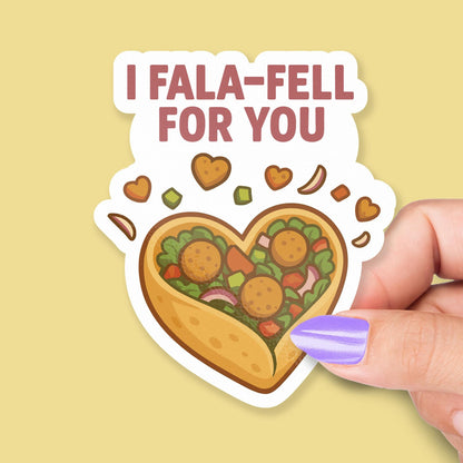I Falafel Fala-Fell for You sticker, cute falafel food pun – view 2