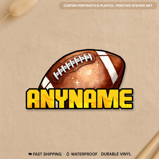 Custom football sticker with a name in sporty lettering