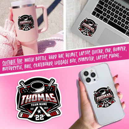 Custom hockey sticker with a name, number and team name – view 5