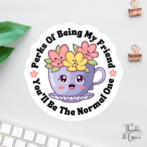 Perks to Being My Friend sticker, sarcastic coffee lover