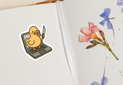 Angry Duck with Knife sticker, work from home office meme – view 4