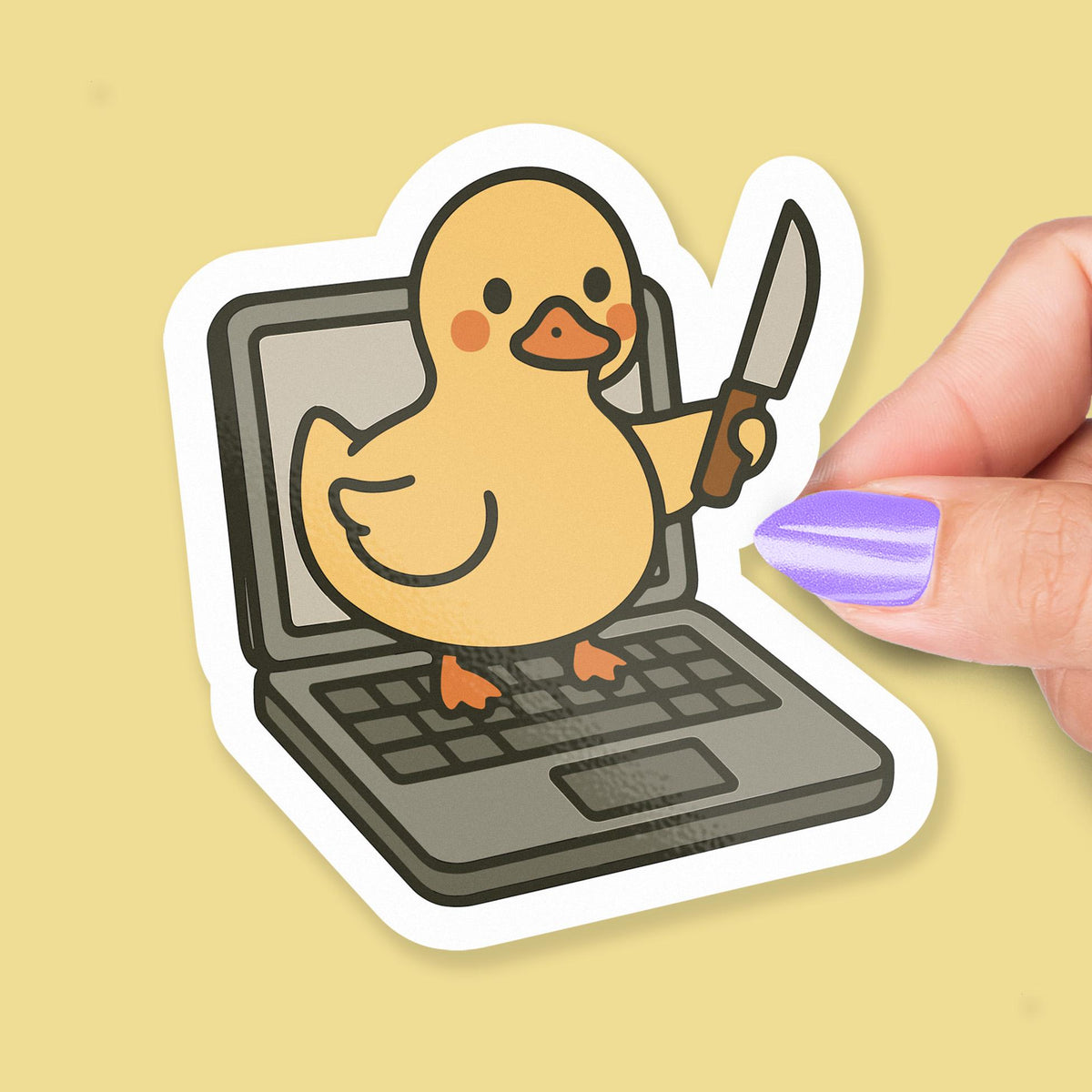 Angry Duck with Knife sticker, work from home office meme