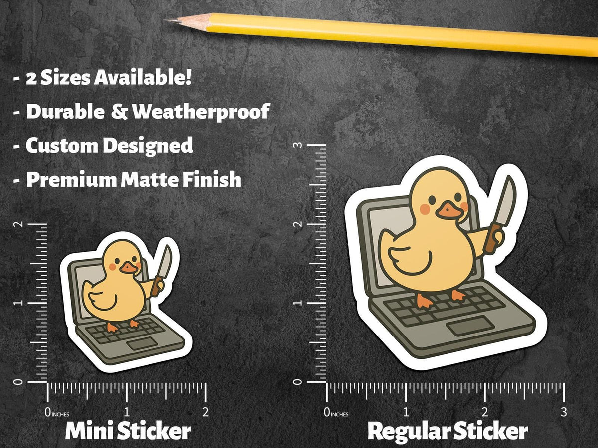 Angry Duck with Knife sticker, work from home office meme – view 2
