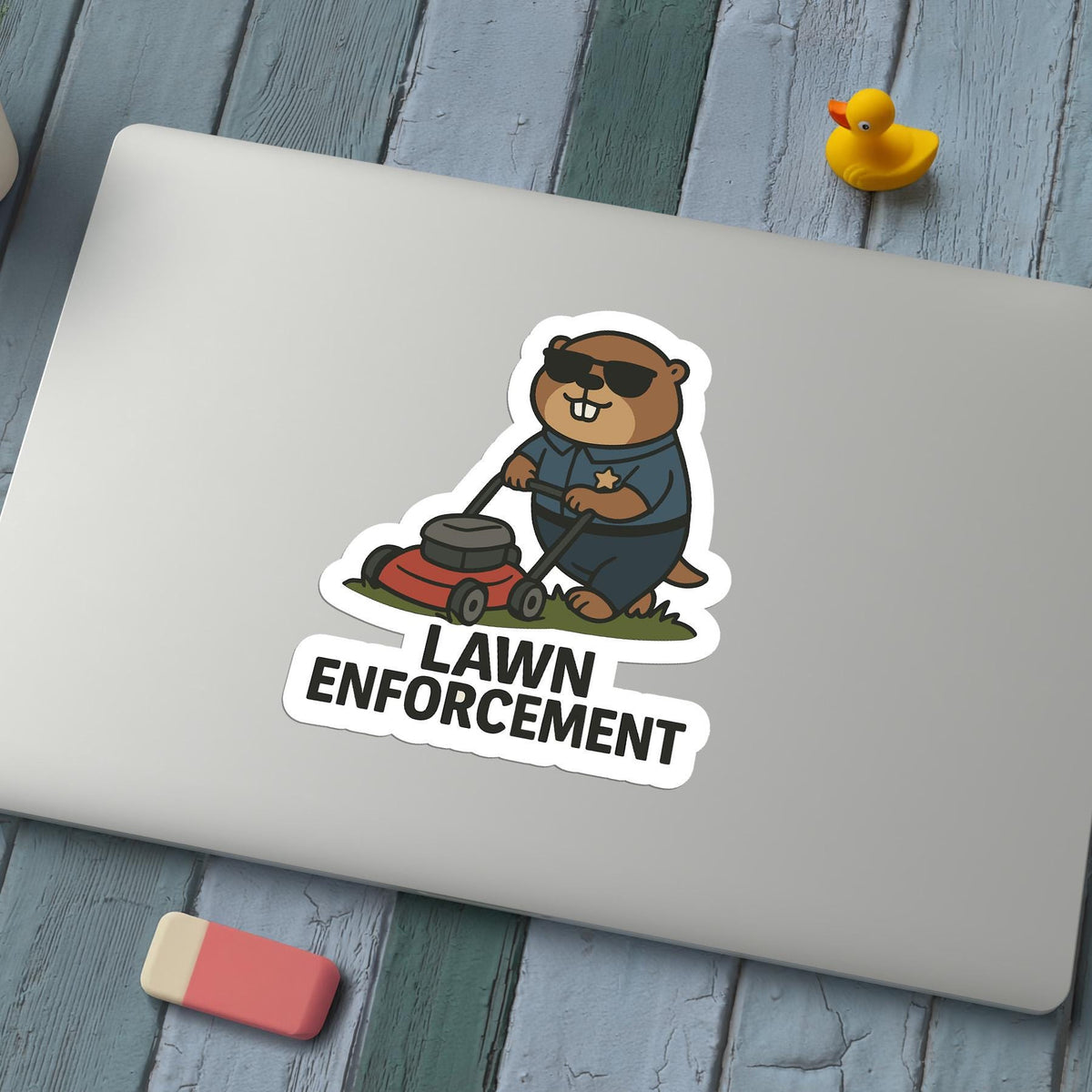 Lawn Enforcement sticker, funny groundhog police pun – view 4