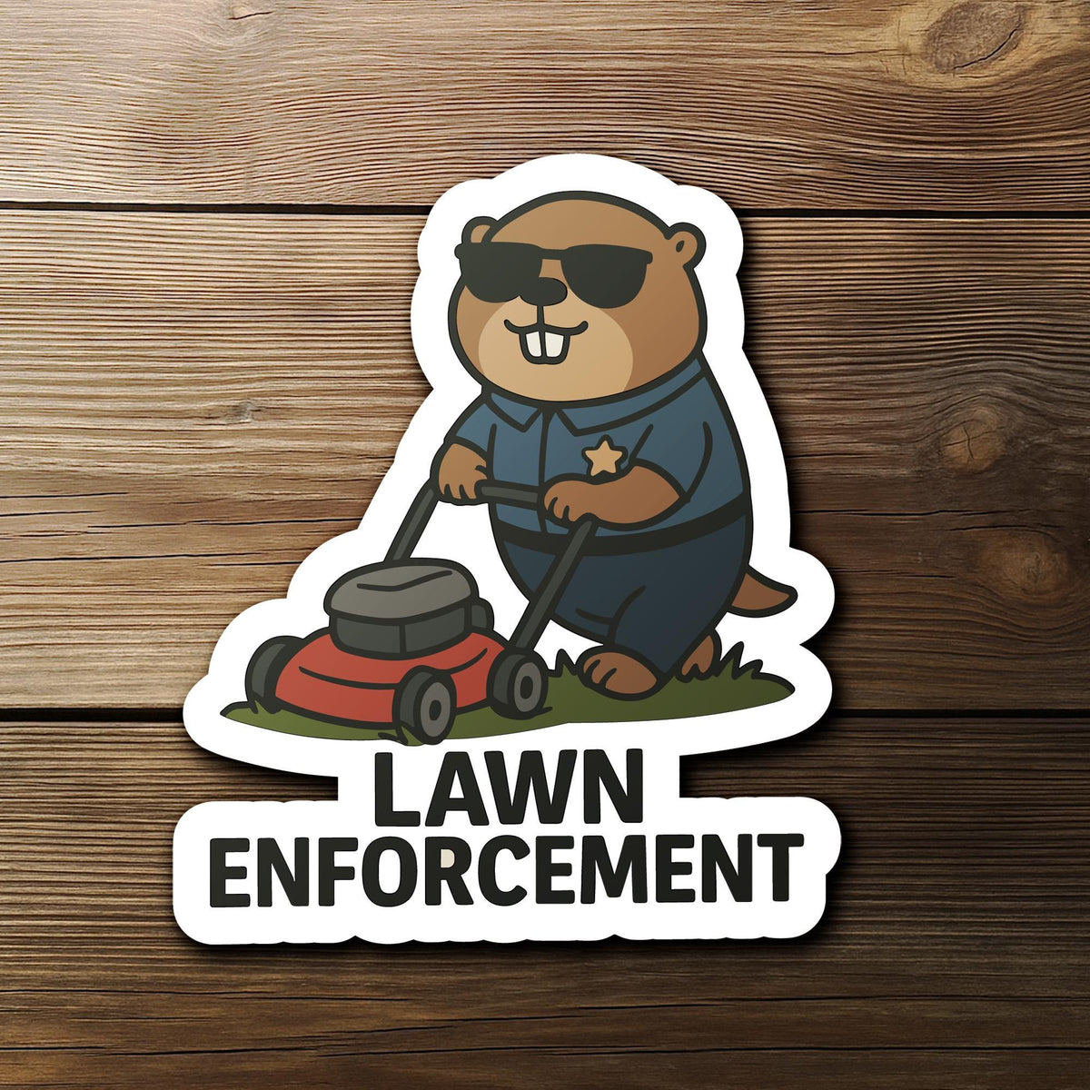 Lawn Enforcement sticker, funny groundhog police pun – view 2