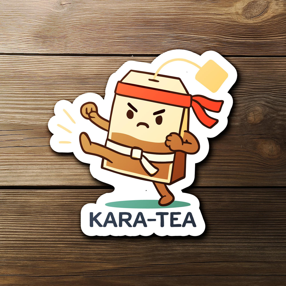 Kara-Tea sticker, funny tea pun with karate teabag – view 2