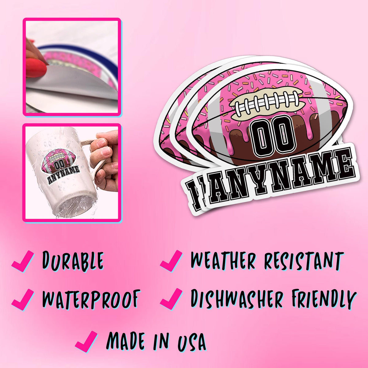 Custom football mom sprinkles drip sticker with a name and number – view 4