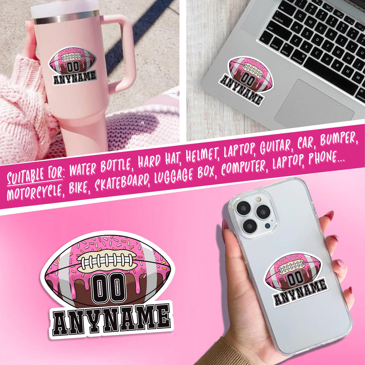 Custom football mom sprinkles drip sticker with a name and number – view 5