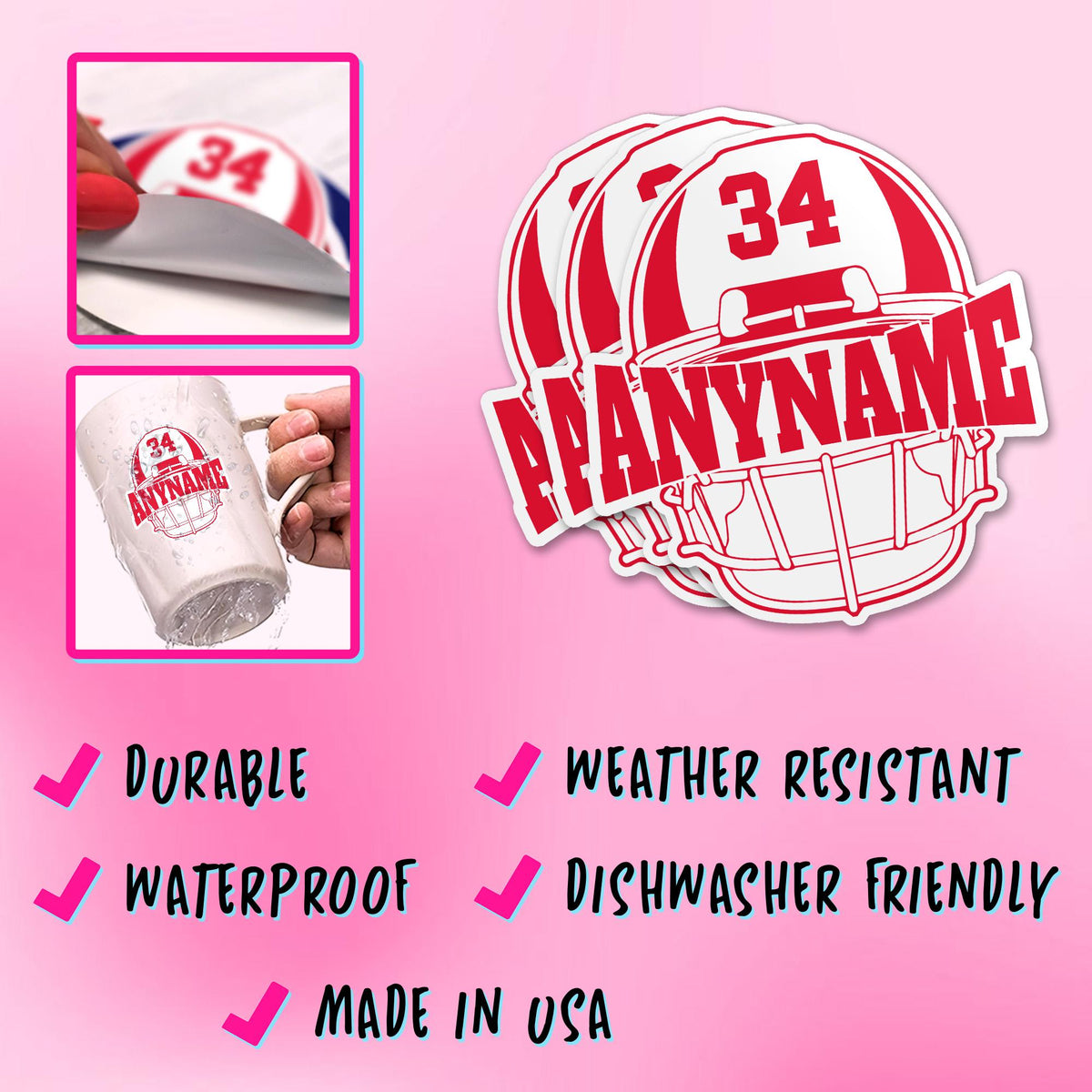 Custom checkered football mama sticker with a name and number – view 4