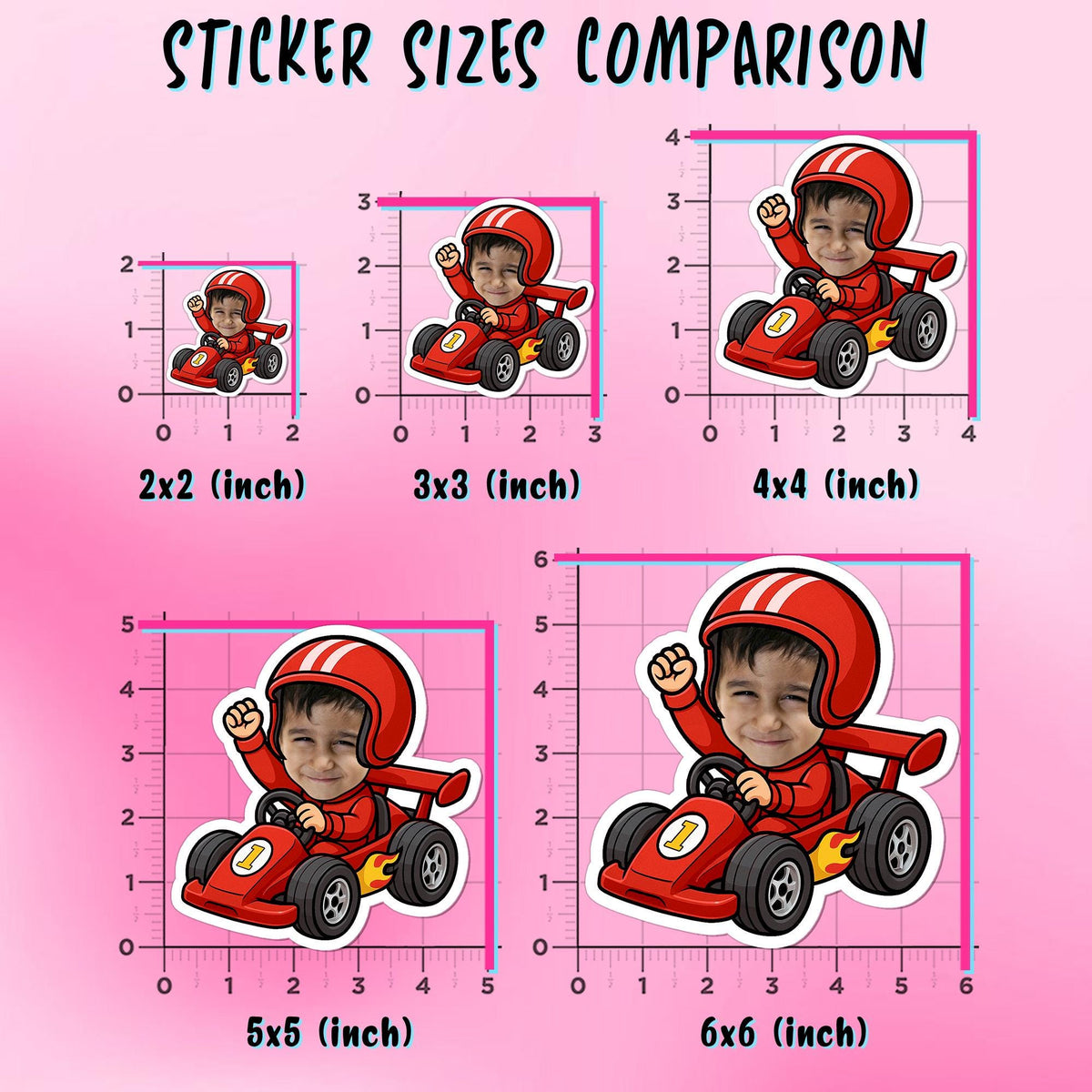 Custom Kid Face Race Car Sticker by Stickreews — view 2