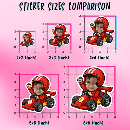 Custom Kid Face Race Car Sticker by Stickreews — view 2