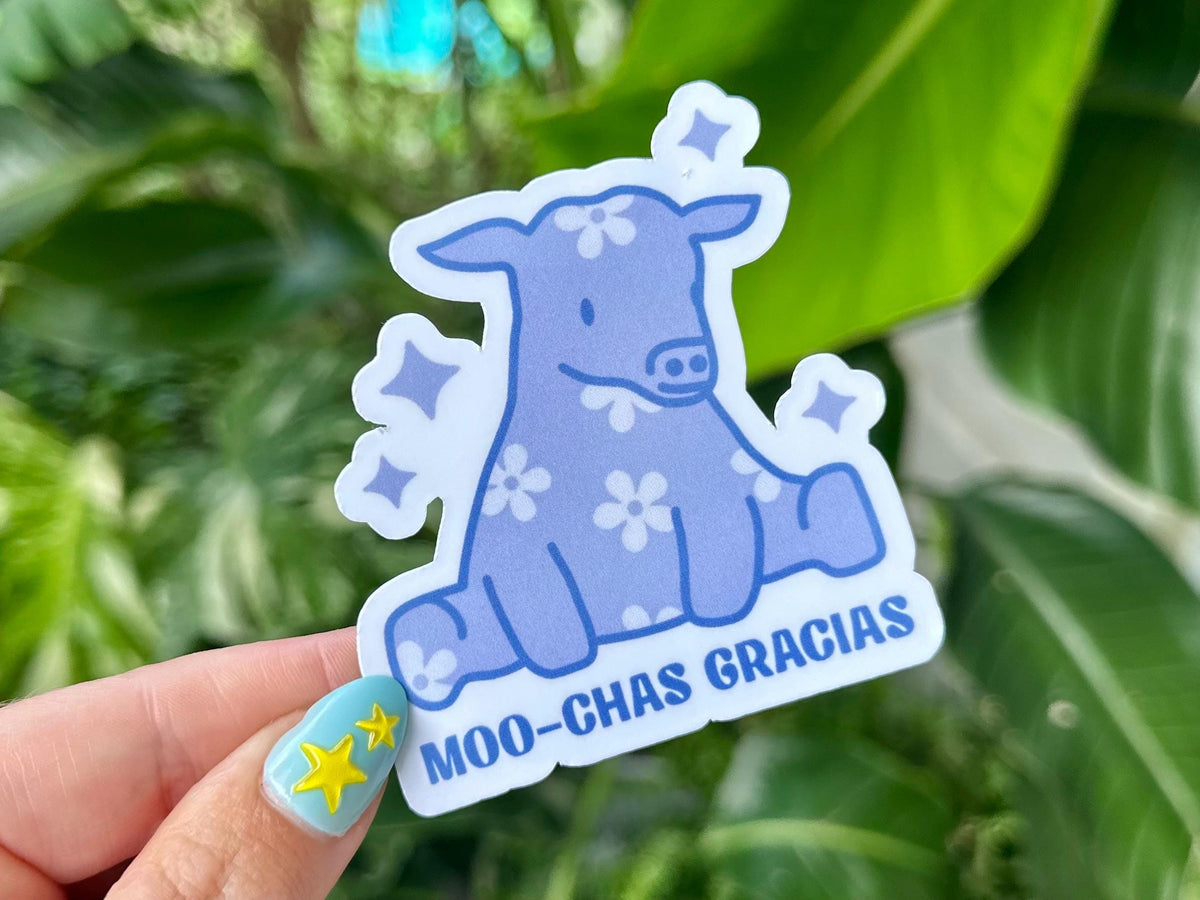 Moo-Chas Gracias Cow sticker