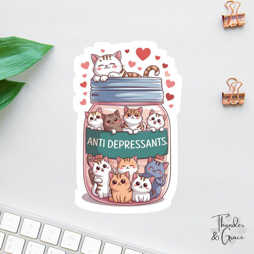 Anti Depressant Cats sticker, cat lover