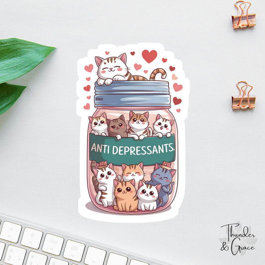 Anti Depressant Cats sticker, cat lover