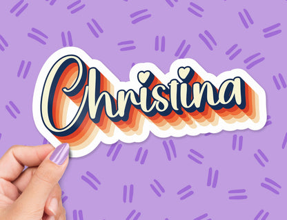 Custom Name with Hearts sticker, cursive retro personalized label – view 4