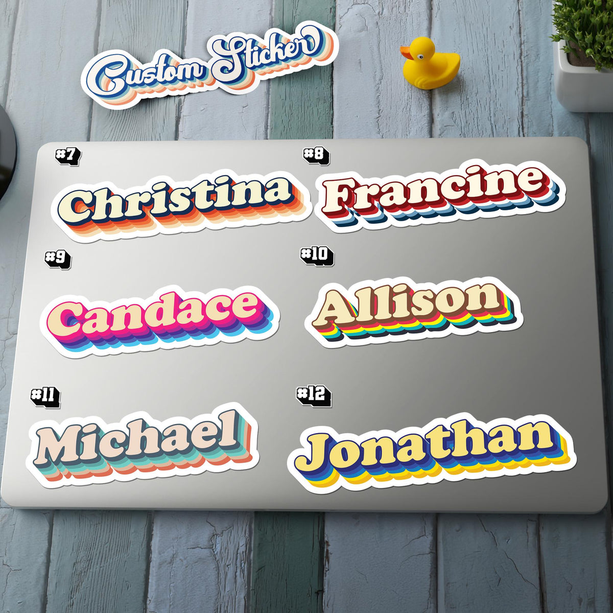 Custom Groovy Name sticker, retro bubbly label – view 2