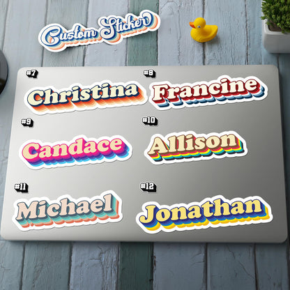 Custom Groovy Name sticker, retro bubbly label – view 2