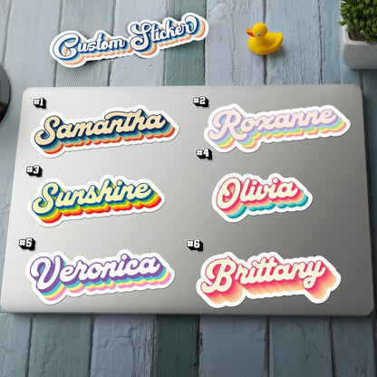 Custom Retro Script Name sticker, 70s style name label