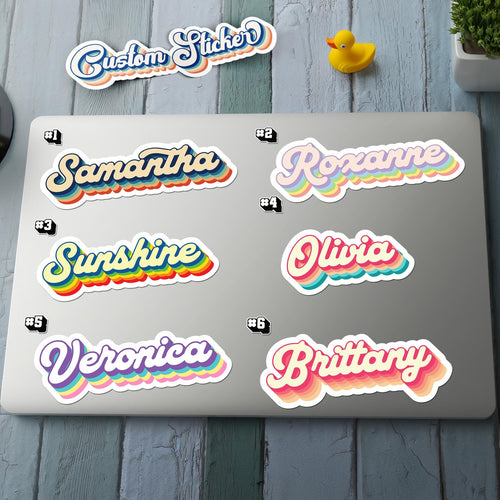 Custom Retro Script Name sticker, 70s style name label