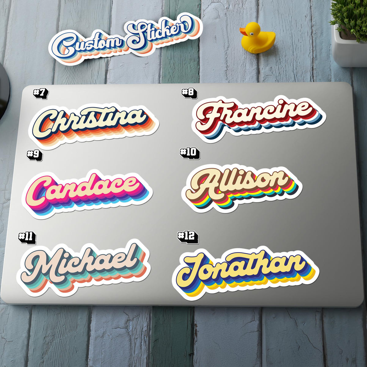 Custom Retro Script Name sticker, 70s style name label – view 2