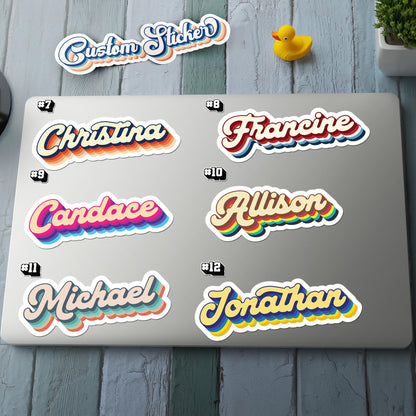 Custom Retro Script Name sticker, 70s style name label – view 2