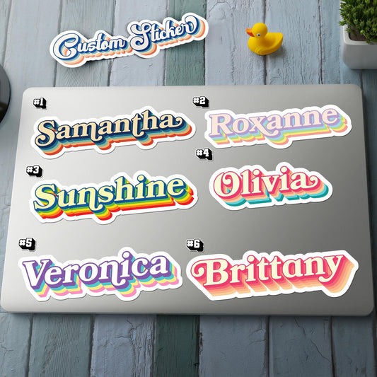 Custom Retro Name sticker, bold serif personalized name label