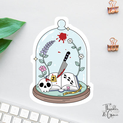True Crime Bookish Girlie sticker, crime scene bell jar graphic