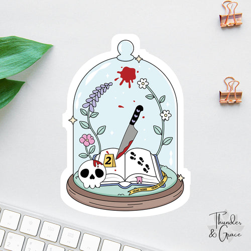 True Crime Bookish Girlie sticker, crime scene bell jar graphic