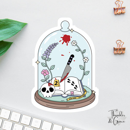 True Crime Bookish Girlie sticker, crime scene bell jar graphic
