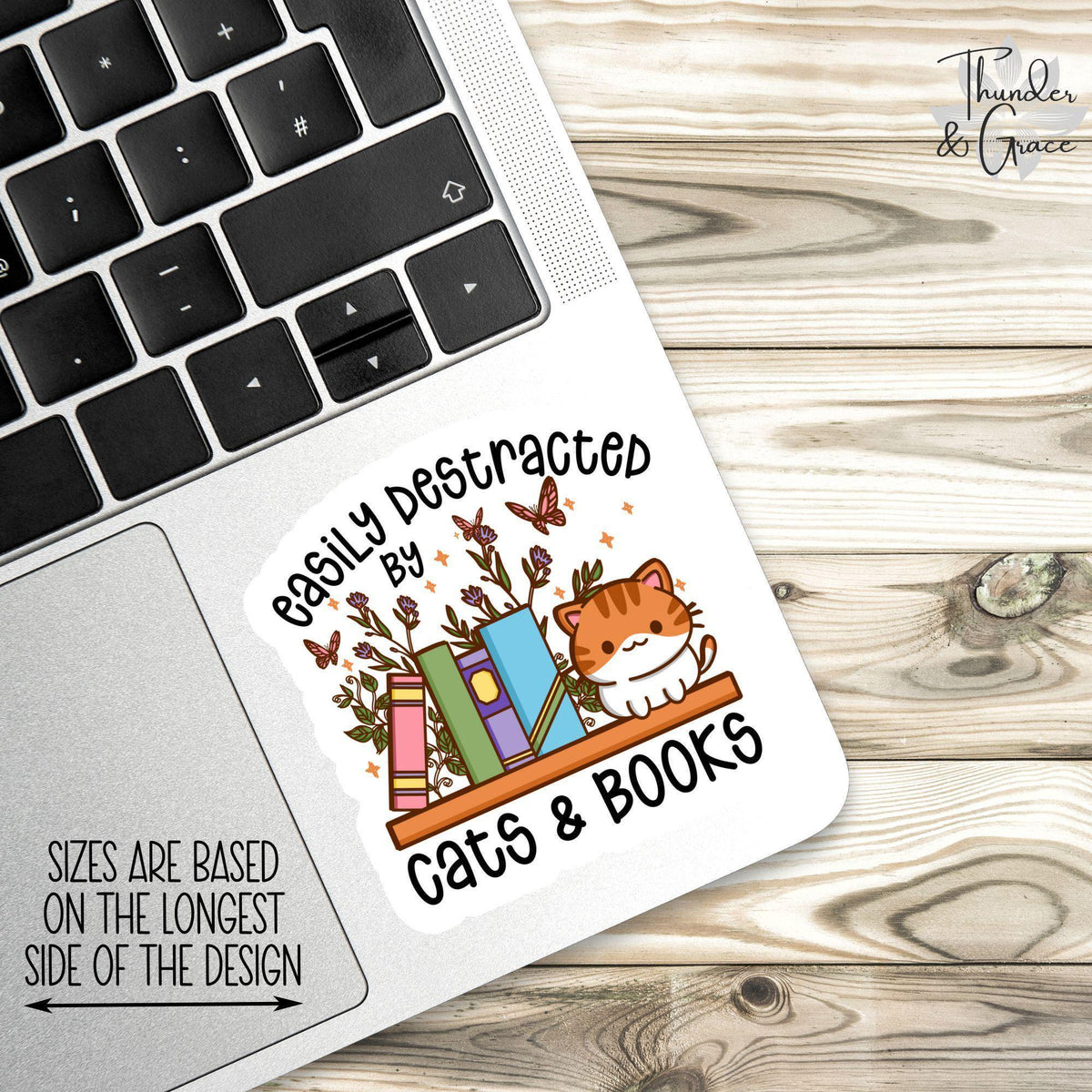 Easily Distracted by Cats & Books sticker, emotional support cat – view 2