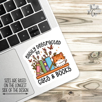 Easily Distracted by Cats & Books sticker, emotional support cat – view 2