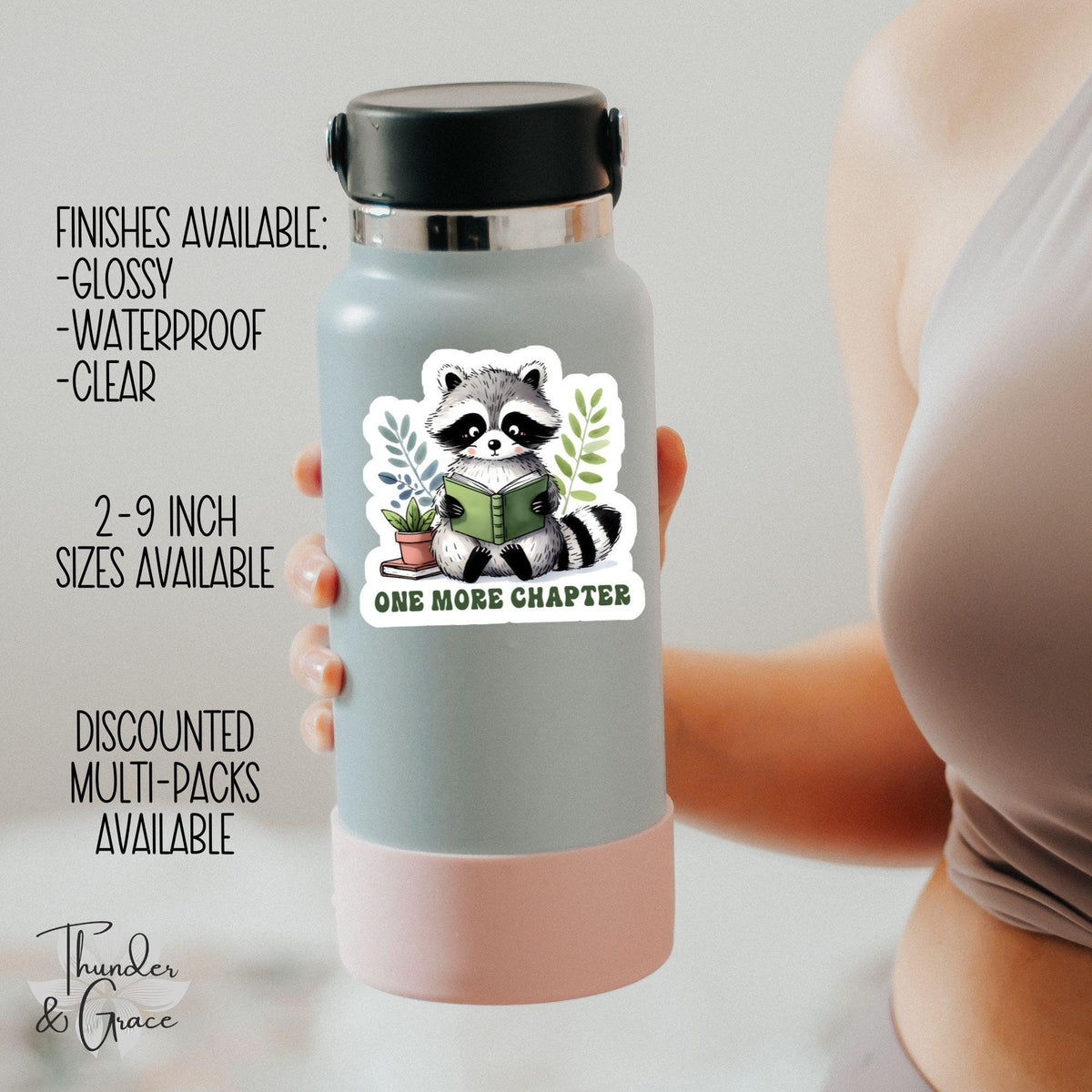 One More Chapter sticker, cute raccoon reading – view 3