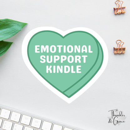Emotional Support Kindle sticker, green candy heart