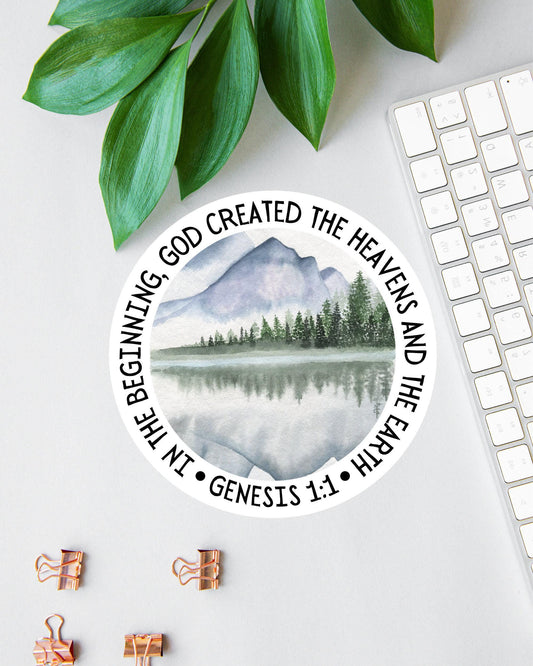 In the Beginning God Created the Heavens and the Earth sticker, genesis 1:1