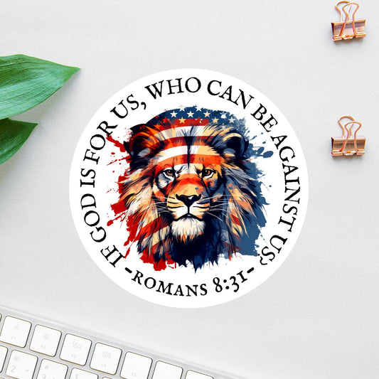 If God Is for Us sticker, patriotic lion