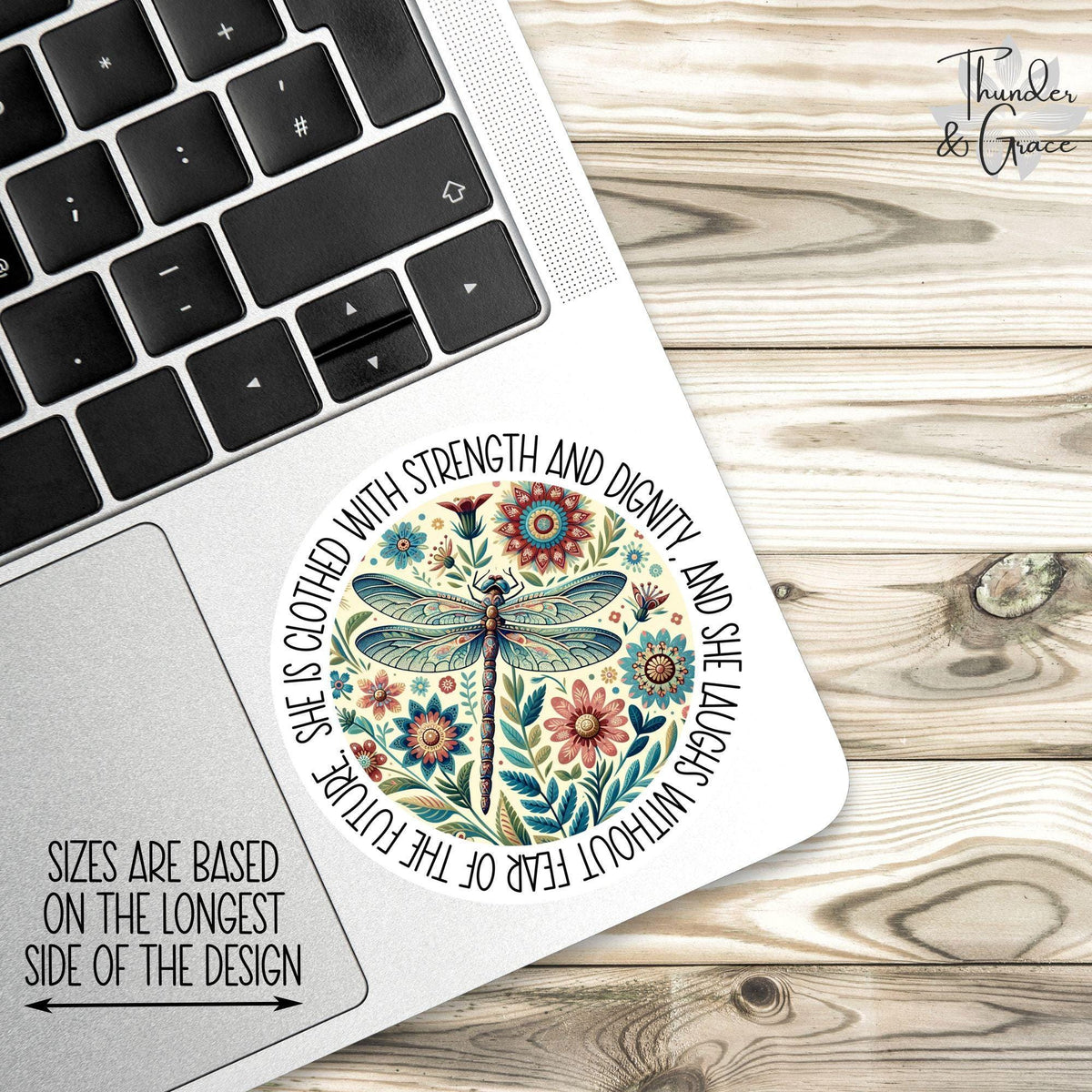She Is Clothed in Strength sticker, words of affirmation – view 2