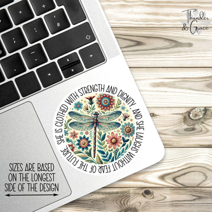 She Is Clothed in Strength sticker, words of affirmation – view 2