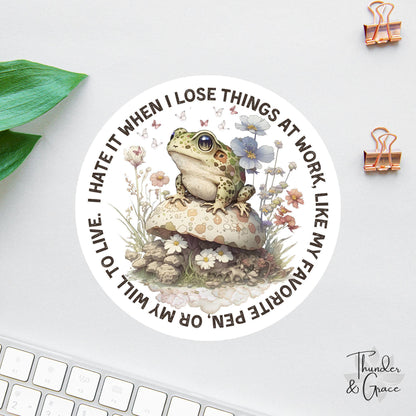 I Hate It When I Lose Things at Work sticker, vintage frog